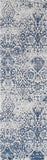 Nourison Damask Vintage Ivory/Navy 2'3" x 7'6" Area Rug, Easy Cleaning, Non Shedding, Bed Room, Living Room, Dining Room, Kitchen (2x7)