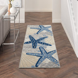 Nourison Aloha Indoor/Outdoor Blue/Grey 2' x 6' Area Rug, Coastal, Tropical, Easy Cleaning, Non Shedding, Bed Room, Living Room, Deck, Backyard, (6' x Runner)
