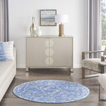 Nourison Whimsicle Floral Blue 5' x Round Area Rug, Easy Cleaning, Non Shedding, Bed Room, Living Room, Dining Room, Kitchen (5 Round)