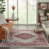 Nourison Passion Ivory/Fuchsia 3'9'' x 5'9'' Area-Rug, Boho, Traditional, Easy-Cleaning, Non Shedding, Bed Room, Living Room, Hallway, (4' x 6')
