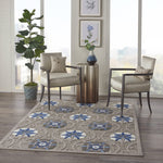 Nourison Aloha Indoor/Outdoor Grey/Blue 3'6" x 5'6" Area Rug, Easy Clean, Non Shedding, Bed Room, Living Room, Dining Room, Deck, Backyard, Patio (4x6)