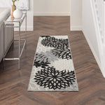 Nourison Aloha Indoor/Outdoor Black White 2'3'' x 8' Area-Rug, Tropical, Botanical, Easy-Cleaning, Non Shedding, Bed Room, Living Room, Dining Room, Deck, Backyard, Patio (2x8)