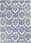 Nourison Whimsicle Damask Ivory Navy 6' x 9' Area Rug, Easy Cleaning, Non Shedding, Bed Room, Living Room, Dining Room, Kitchen (6x9)