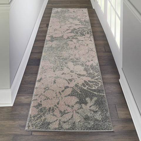 Nourison TRA08 Tranquil Floral Contemporary Grey/Pink Area Rug Runner 2'3" X 7'3", 2 ft x 7 ft