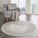 Nourison Tranquil Ivory/Grey 5'3" x Area Rug, Easy Cleaning, Non Shedding, Bed, Living, Dining Room, Kitchen (5 Round)