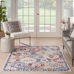 Nourison Grafix Vintage Blue Multicolor 3'9" x 5'9" Area -Rug, Easy -Cleaning, Non Shedding, Bed Room, Living Room, Dining Room, Kitchen (4x6)