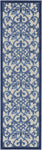 Nourison Aloha Indoor/Outdoor Grey/Blue 2'3" x 8' Area Rug, Transitional, French Country, Easy Cleaning, Non Shedding, Bed Room, Kitchen, Living Room, Deck, Backyard, (8' x Runner)
