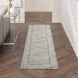 Nourison Vail Abstract Grey/White 2'3" x 7'6" Area -Rug, Easy -Cleaning, Non Shedding, Bed Room, Living Room, Dining Room, Kitchen (2x8)
