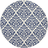Nourison Grafix Damask White/Blue 5'3" x Round Area -Rug, Easy -Cleaning, Non Shedding, Bed Room, Living Room, Dining Room, Kitchen (5 Round)