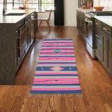 Nourison Baja Tribal Pink/Blue 2'3" x 7'6" Area -rug, Easy -cleaning, Non Shedding, Bed Room, Living Room, Dining Room, Kitchen (2x7)