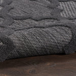 Nourison Easy Care Indoor/Outdoor Charcoal Black 4' x Round Area Rug, Easy Cleaning, Non Shedding, Bed Room, Living Room, Dining Room, Backyard, Deck, Patio (4 Round)