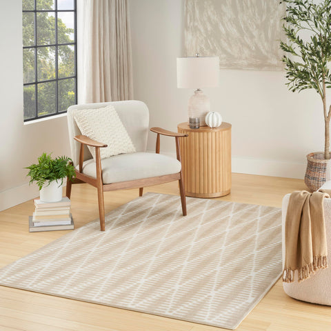 Nourison Casual Beige 5'3" x 7' Area Rug - Easy Clean, Non Shedding, Bed Room, Living Room, Dining Room, Kitchen (5' x 7')