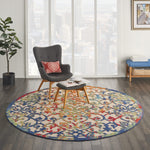 Nourison Aloha Indoor/Outdoor Multicolor 7'10" x Round Area Rug, Transitional, French Country, Easy Cleaning, Non Shedding, Bed Room, Kitchen, Living Room, Deck, Backyard, (8' Round)