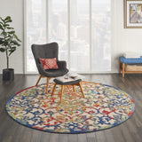 Nourison Aloha Indoor/Outdoor Multicolor 7'10" x Round Area Rug, Transitional, French Country, Easy Cleaning, Non Shedding, Bed Room, Kitchen, Living Room, Deck, Backyard, (8' Round)