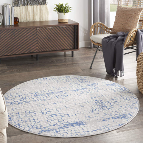 Nourison Whimsicle Abstract Grey Blue 5' x Round Area Rug, Easy Cleaning, Non Shedding, Bed Room, Living Room, Dining Room, Kitchen (5 Round)