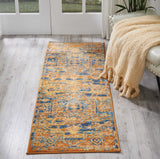 Nourison Passion Center Medallion Teal/Sun 1'10" x 6' Area Rug, Easy Cleaning, Non Shedding, Bed Room, Living Room, Dining Room, Kitchen (2x6)