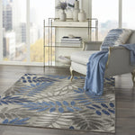 Nourison Aloha Indoor/Outdoor Grey/Blue 5'3" x 7'5" Area Rug, Easy Cleaning, Non Shedding, Bed Room, Living Room, Dining Room, Backyard, Deck, Patio (5x7)