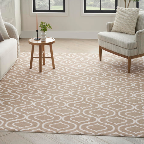 Nourison Jubilant Contemporary Taupe 5'3" x 7'3" Area Rug, Easy Clean, Non Shedding, Bed Room, Living Room, Dining Room, Kitchen (5x7)
