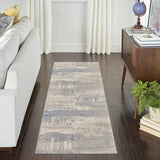 Nourison Solace Modern Ivory/Grey/Blue 2'3" x 7'3" Area Rug, Easy Cleaning, Non Shedding, Bed Room, Living Room, Dining Room, Kitchen, (7' Runner)