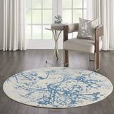 Nourison Jubilant Abstract Ivory/Blue 5'3" x ROUND Area -Rug, Easy -Cleaning, Non Shedding, Bed Room, Living Room, Dining Room, Kitchen (5 Round)