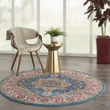 Nourison Passion Bohemian Teal Multicolor 5'3" x Round Area Rug, Easy Clean, Non Shedding, Bed Room, Living Room, Dining Room, Kitchen (5 Round)