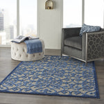 Nourison Aloha Indoor/Outdoor Grey/Blue 5'3" x 7'5" Area Rug, Transitional, French Country, Easy Cleaning, Non Shedding, Bed Room, Kitchen, Living Room, Deck, Backyard, (5' x 8')