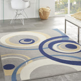 Nourison Grafix Geometric Grey 3'9" x 5'9" Area -Rug, Easy -Cleaning, Non Shedding, Bed Room, Living Room, Dining Room, Kitchen (4x6)