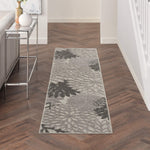 Nourison Aloha Indoor/Outdoor Floral Silver Grey 2' x 6' Area Rug, (6' Runner)