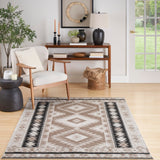 Nourison Washable Decor Beige Black 5'3" x 7' Area Rug Easy Clean, Non Shedding, Bed Room, Living Room, Dining Room, Kitchen (5' x 7')