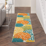 Nourison Aloha Indoor/Outdoor Floral Turquoise Multicolor 2'3" x 10' Area Rug, (10' Runner)