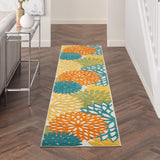 Nourison Aloha Indoor/Outdoor Floral Turquoise Multicolor 2'3" x 10' Area Rug, (10' Runner)