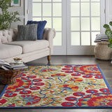 Nourison Aloha Indoor/Outdoor Red/Multi 3'6" x 5'6" Area Rug, Easy Cleaning, Non Shedding, Bed Room, Living Room, Dining Room, Deck, Backyard, Patio (4x6)