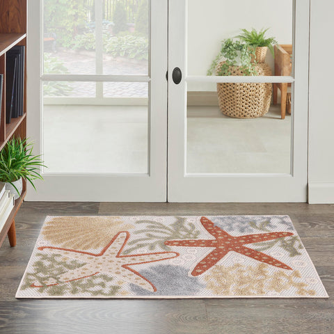 Nourison Aloha Indoor/Outdoor Ivory Multicolor 2'8" x 4' Area Rug, Easy Cleaning, Non Shedding, Bed Room, Living Room, Dining Room, Backyard, Deck, Patio (3x4)