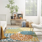 Nourison Aloha Indoor/Outdoor Floral Turquoise Multicolor 3'6" x 5'6" Area Rug, (4' x 6')