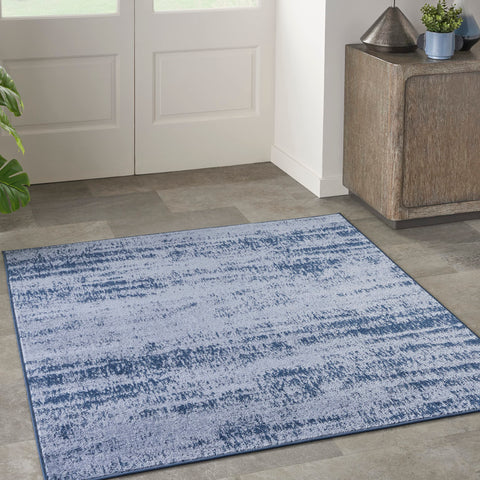 Nourison Essentials Indoor/Outdoor Solid Abstract Denim 5' x Square Area Rug, Easy Cleaning, Non Shedding, Bed Room, Living Room, Dining Room, Backyard, Deck, Patio (5 Square)