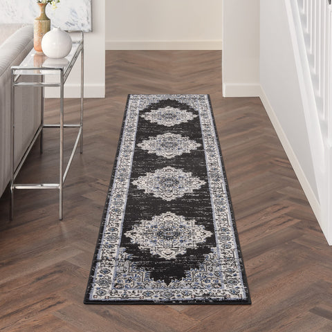 Nourison Passion Bohemian Black Ivory 2'2'' x 10' Area-Rug, Easy-Cleaning, Non Shedding, Bed Room, Living Room, Dining Room, Kitchen (2x10)