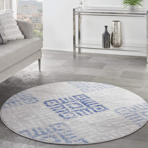 Nourison Whimsicle Tribal Grey Blue 5' x Round Area Rug, Easy Cleaning, Non Shedding, Bed Room, Living Room, Dining Room, Kitchen (5 Round)