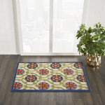 Nourison Aloha Indoor/Outdoor Blue/Multicolor 2'8" x 4' Area -Rug, Easy -Cleaning, Non Shedding, Bed Room, Living Room, Dining Room, Deck, Backyard, Patio (3x4)
