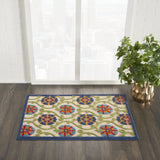 Nourison Aloha Indoor/Outdoor Blue/Multicolor 2'8" x 4' Area -Rug, Easy -Cleaning, Non Shedding, Bed Room, Living Room, Dining Room, Deck, Backyard, Patio (3x4)