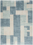 Nourison Astra Machine Washable Geometric Blue Ivory 4' x 6' Area -Rug, Easy -Cleaning, Non Shedding, Bed Room, Living Room, Dining Room, Kitchen (4x6)