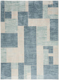 Nourison Astra Machine Washable Geometric Blue Ivory 4' x 6' Area -Rug, Easy -Cleaning, Non Shedding, Bed Room, Living Room, Dining Room, Kitchen (4x6)