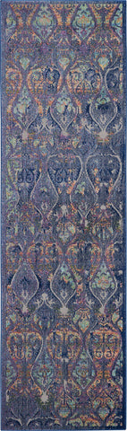 Nourison Global Vintage Moroccan Navy/Multicolor 2' x 6' Area Rug, Easy Clean, Non Shedding, Bed Room, Living Room, Dining Room, Kitchen (2x6)
