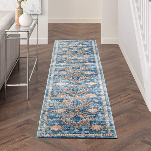 Nourison Concerto Moroccan Blue 2'2" x 10' Area -Rug, Easy -Cleaning, Non Shedding, Bed Room, Living Room, Dining Room, Kitchen (2x10)