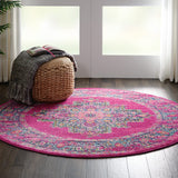 Nourison Passion Fuchsia 4' x Round Area Rug, Boho, Traditional, Easy Clean, Non Shedding, Bed Room, Living Room, Hallway, (4' Round)