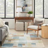 Nourison Astra Machine Washable Geometric Blue Green Multi 5'3" x 7' Area -Rug, Easy -Cleaning, Non Shedding, Bed Room, Living Room, Dining Room, Kitchen (5x7)