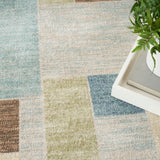Nourison Astra Machine Washable Geometric Blue Green Multi 5'3" x 7' Area -Rug, Easy -Cleaning, Non Shedding, Bed Room, Living Room, Dining Room, Kitchen (5x7)