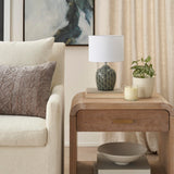 Nourison 13" Grey Carved Motif Ceramic Table Lamp for Bedroom, Living Room, Console, Entryway