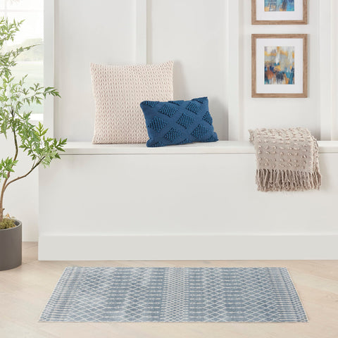 Nourison Astra Machine Washable Moroccan Blue 4' x 6' Area -Rug, Easy -Cleaning, Non Shedding, Bed Room, Living Room, Dining Room, Kitchen (4x6)
