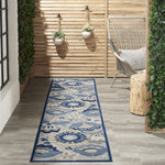 Nourison Aloha Indoor/Outdoor Blue/Grey 2'3" x 12' Area Rug, Floral, Contemporary, Easy-Cleaning, Non-Shedding, Bed Room, Living Room, Deck, Backyard, (12' x Runner)