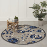 Nourison Aloha Indoor/Outdoor Natural/Blue 5'3" x Round Area -Rug, Easy -Cleaning, Non Shedding, Bed Room, Living Room, Dining Room, Backyard, Deck, Patio (5 Round)